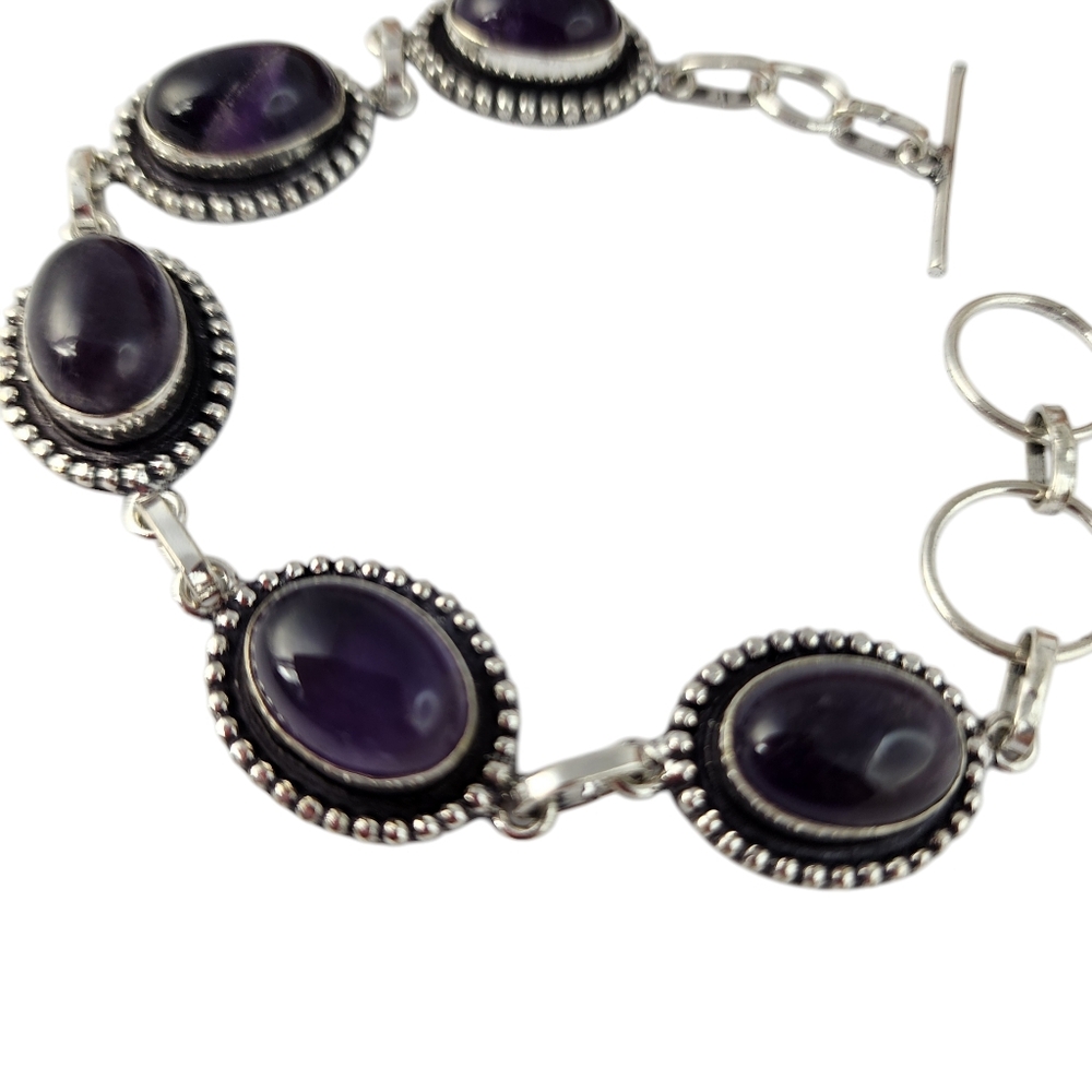 Amethyst gemstone bracelet purple 925 sterling silver overlay
